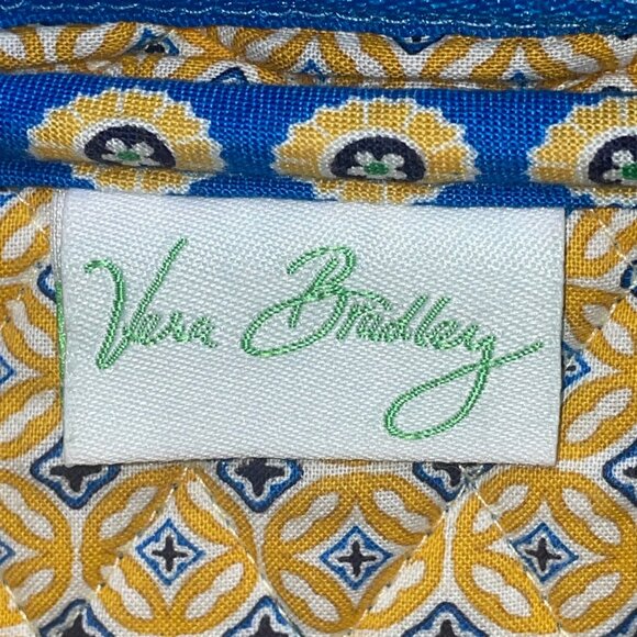 Vera Bradley Blue & Yellow Patterned Quilted Zip Closure & Pockets Shoulder Bag - Picture 6 of 13